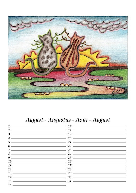 Cat Birthday Calendar - with unique drawings (4 language)