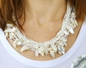 White Linen Necklace Cultured Freshwater Pearl Multi Strand Necklace Summer Wedding Jewelry Bridal Organic