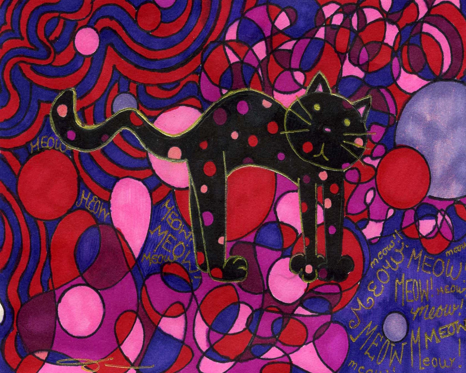 Polka dot kitty cat 8x10 print
