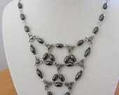 Hematite and Silver Statement Necklace with matching earrings - Benefits Avon Walk for Breast Cancer