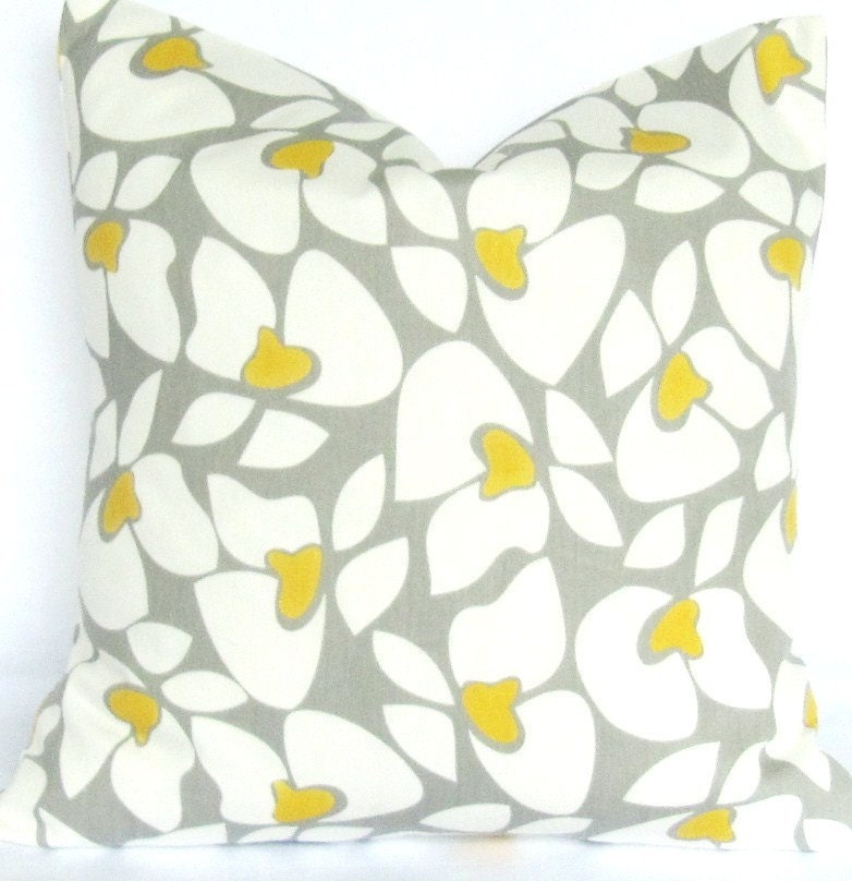 Grey Yellow Pillow Cover  Decorative Throw 26x26 inch Helen same fabric front and back FREE SHIP
