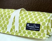 Baby Blanket with Stroller Ties, Full Moon Polka Dot in Lime by Amy Butler and Vanilla Dot Minky