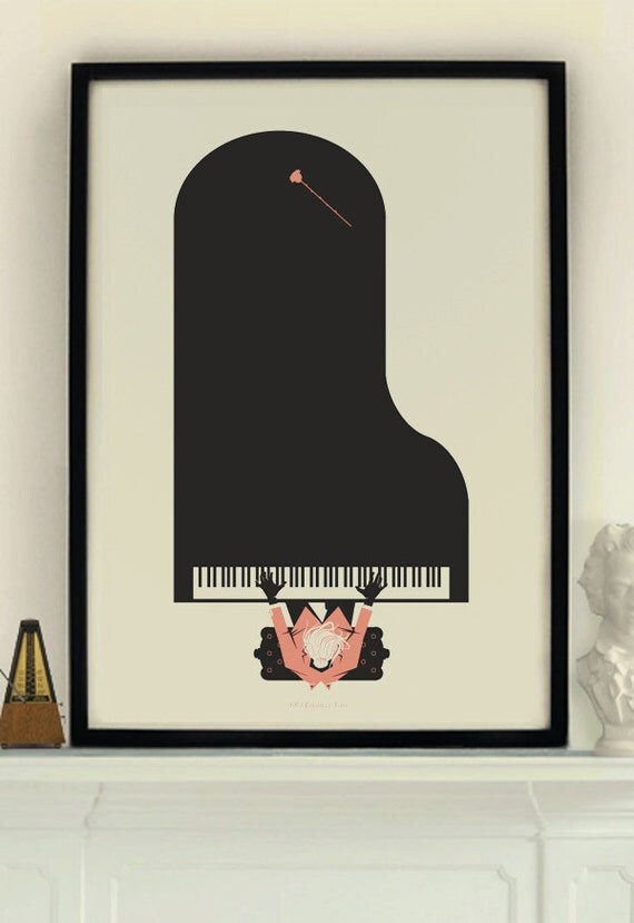 A1 Limited Edition Ludwig Van Beethoven Piano Illustration Art Print