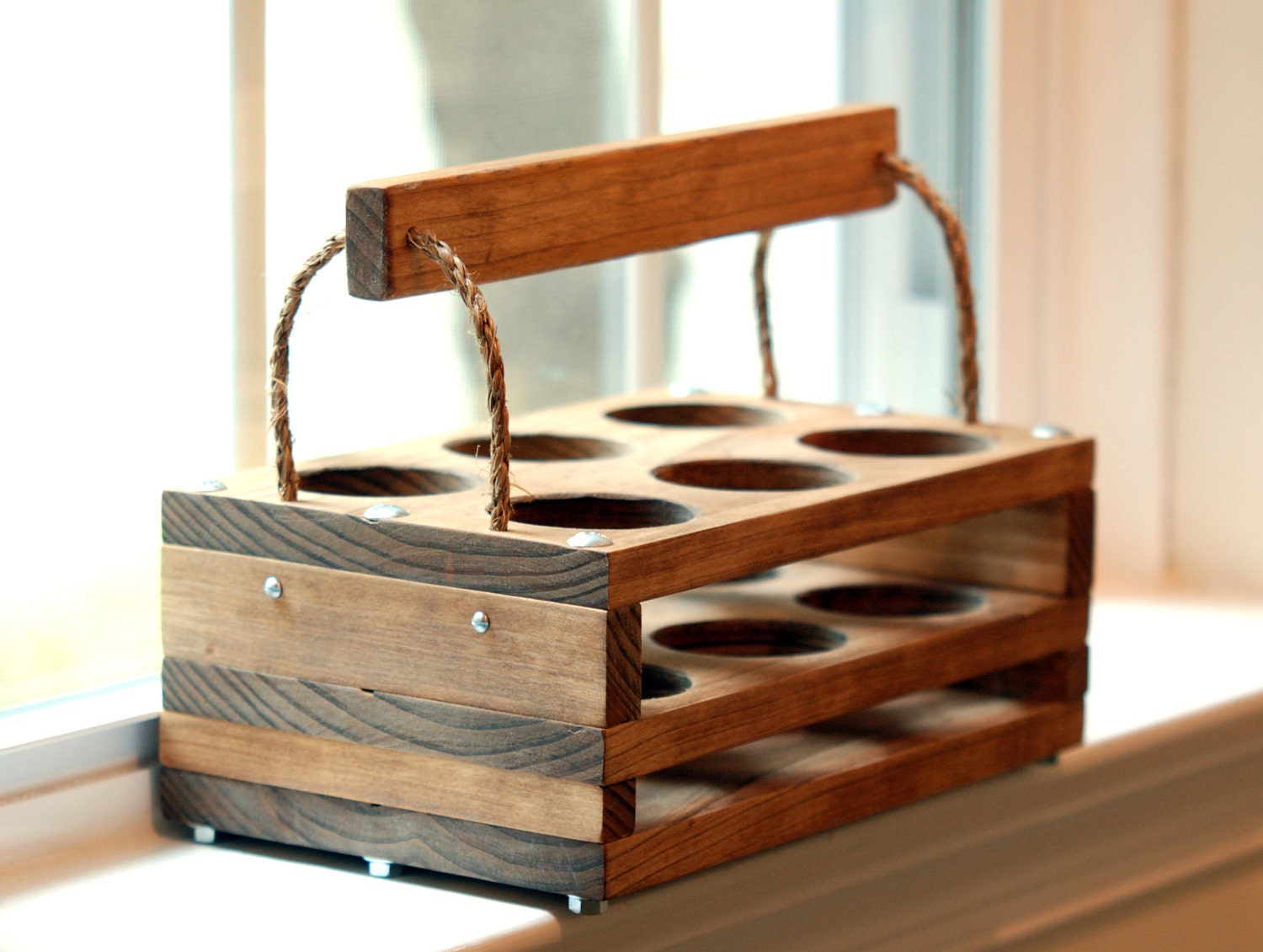 Wood 6-Bottle Beer Carrier-- Homebrew Gift