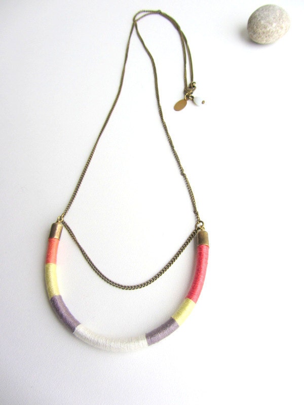 Ethnic tribal long thread necklace, antique brass chain