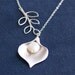 Wedding Jewelry - Lily Necklace with Branch and Pearl - Calla Lily - Bride Necklace - Coin Pearl - Sterling Silver Chain - Wedding Jewelry