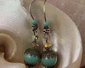 Vintage Style Jade Swarovski Pearl Drop Earrings