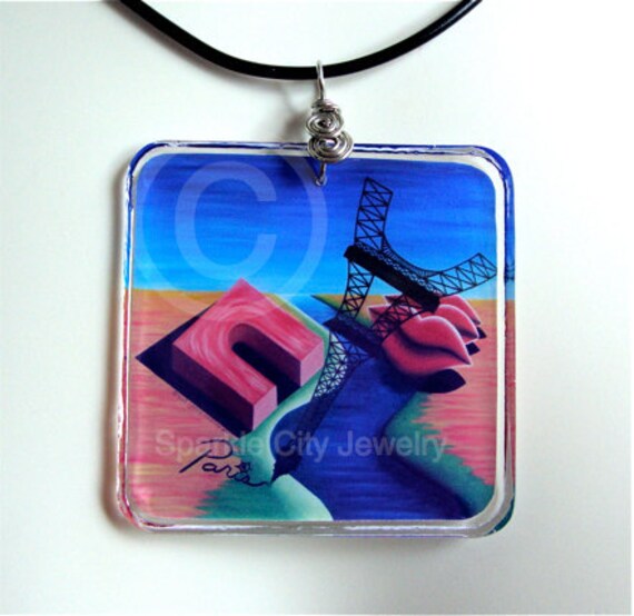 Resin pendant - abstract art jewelry - surrealism - art pendant - Paris - resin jewelry