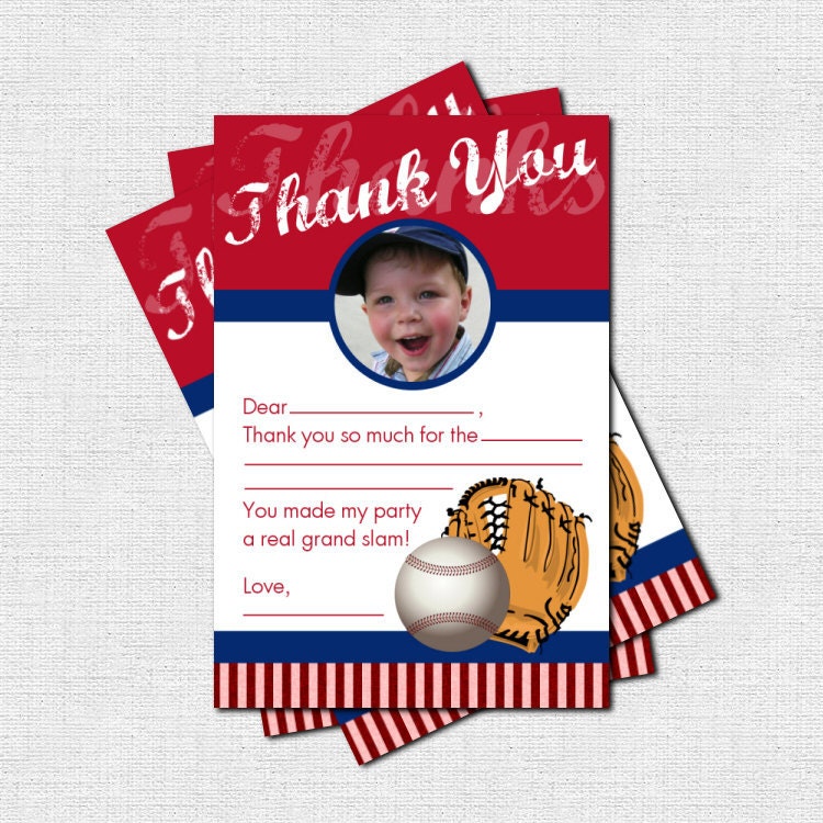 BASEBALL THANK YOU Cards Birthday Party - (print your own)