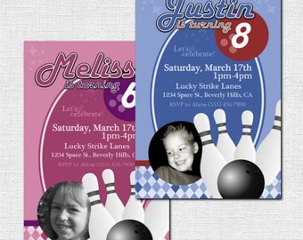 BOWLING INVITATIONS Birthday Party (print your own) Personalized Printable