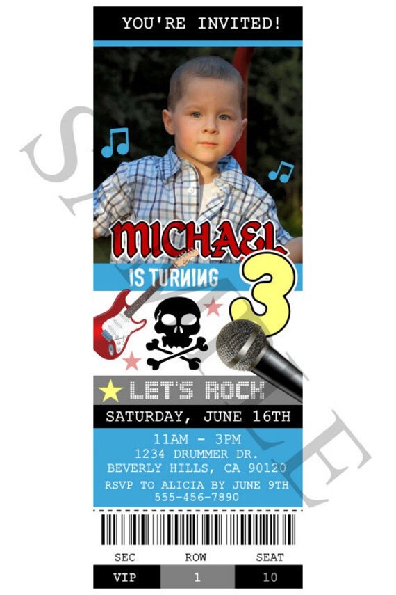 CONCERT TICKET INIVITATIONS Rock Star Birthday Party - (print your own)