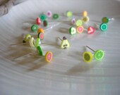 Set of Thirteen An Assortment of Teeny Tiny Fruit Freshly Sliced Polymer Clay Fruit Earrings - Tiny Kawaii Fruit, Food, Sweets, Gift idea
