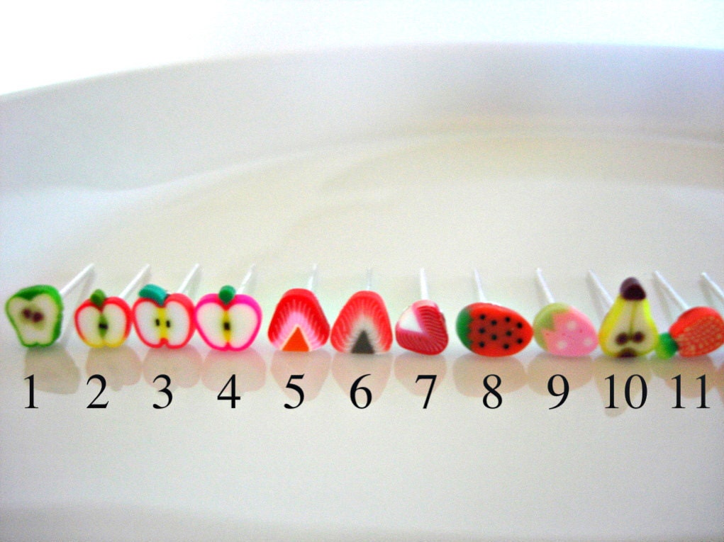 You Choose 2 An Assortment of Teeny Tiny Fruit Earrings - Polymer Clay Earrings Collection II Food, Sweets, Fruit earrings