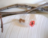 Coral Pink Poppy Flower Miniature Terrarium Necklace Glass Vial - Beauty and the Beast