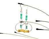 Circle resistor earrings made with beige and water-green upcycled resistors OOAK
