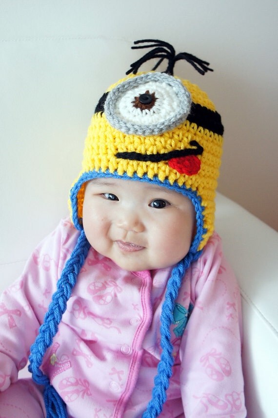 Minion Hat, Despicable Me, Crochet Baby Hat, Baby Hat, Animal Hat, Yellow, photo prop, Inspired by Despicable Me
