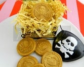 Edible Pirate cupcake toppers GOLD Dubloon Sugar Coin - Pirate cupcake- Fondant cupcake and cake decorations - (P08) (12 pieces)