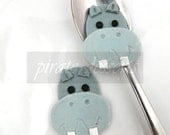 Edible cupcake toppers Grey Hippo Birthday Party cake decorations - Fondant wild things theme (Grey) (6 pieces)