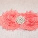 Coral Shabby Chiffon Flower Headband on Sparkle White Elastic, Newborn, Infant, Girls, and Women's Headband