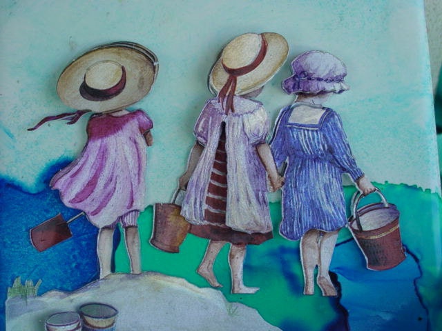 SEA SHELL HUNTING 3D Tole Art Tile - 4 x 4 Inches