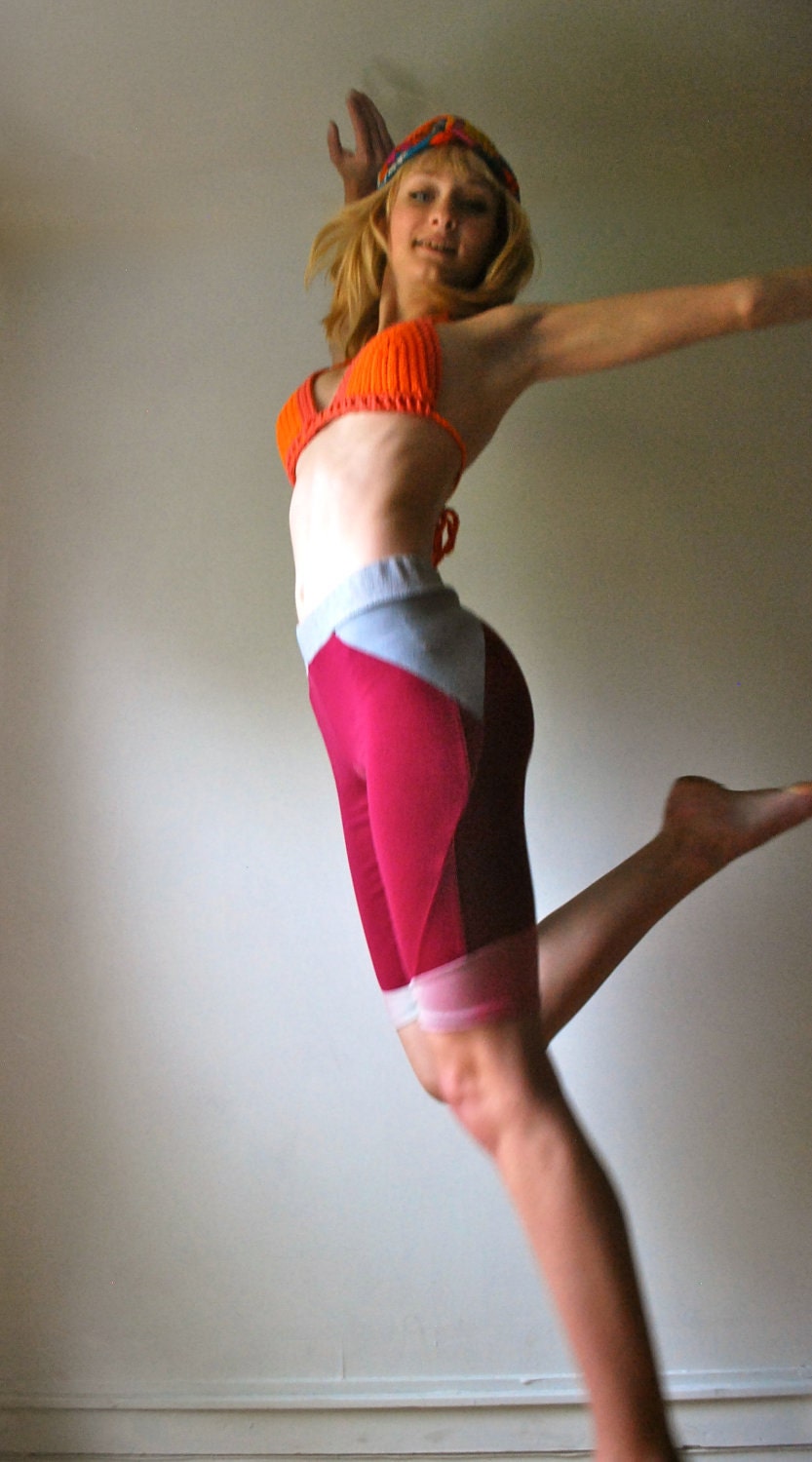 Magenta and Gray Color Block Circus Bike Shorts - Size Small