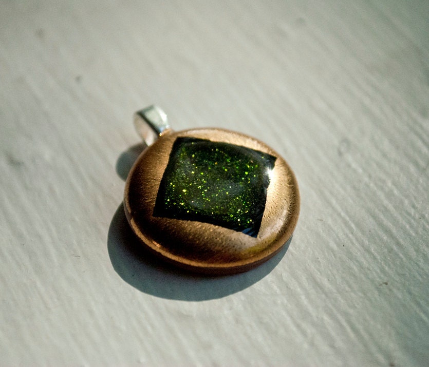 Aventurine Green on Metallic Copper Fused Glass Pendant