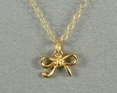 Tiny Bow Necklace, Gold Vermeil, 14K Gold Filled Chain, Modern, Simple, Cute, Everyday Wear Jewelry