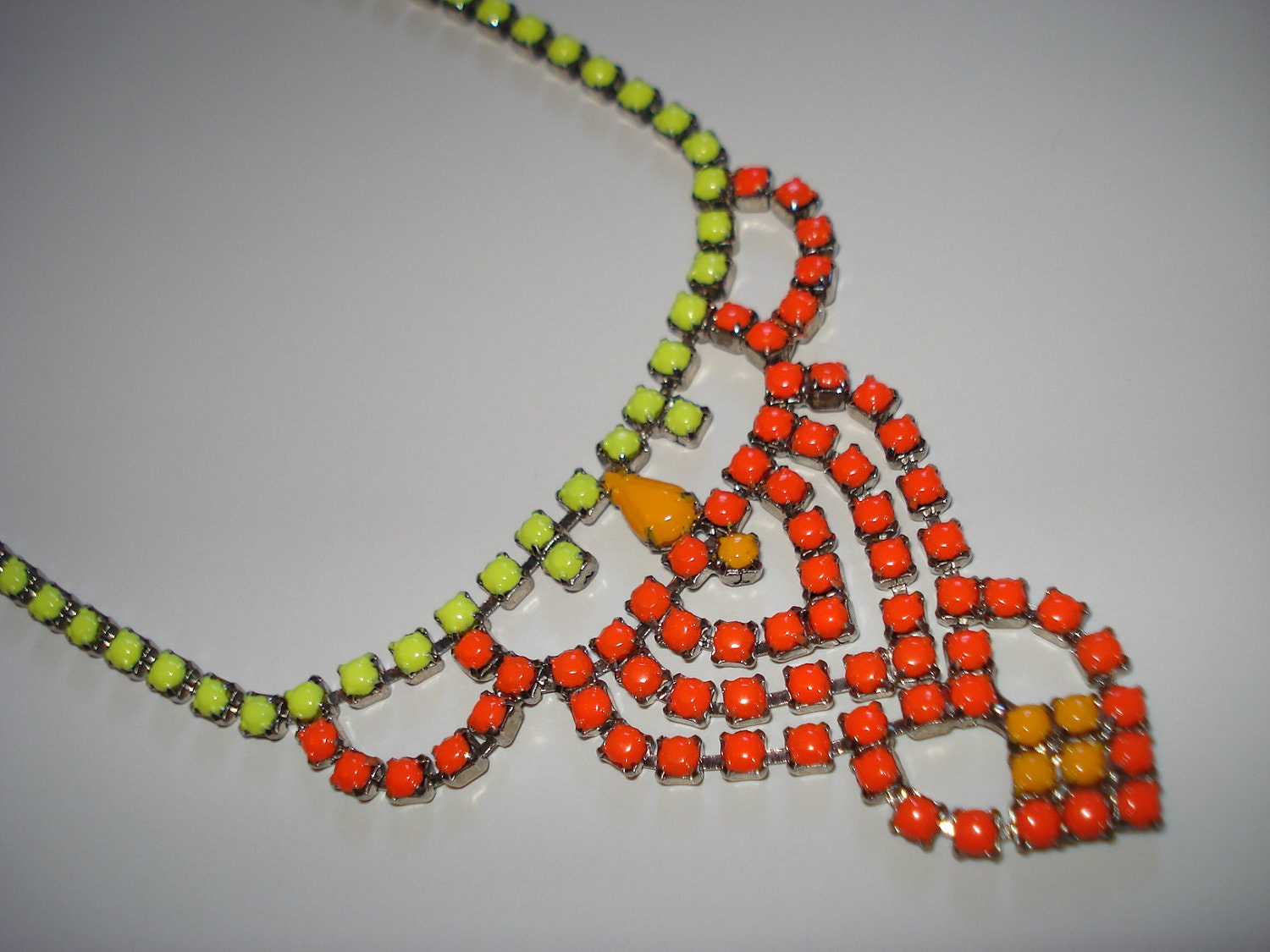 Designer Inspired Neon Hand Painted Vintage Rhinestone Necklace, 14 1/4 Inches (Extender Available)