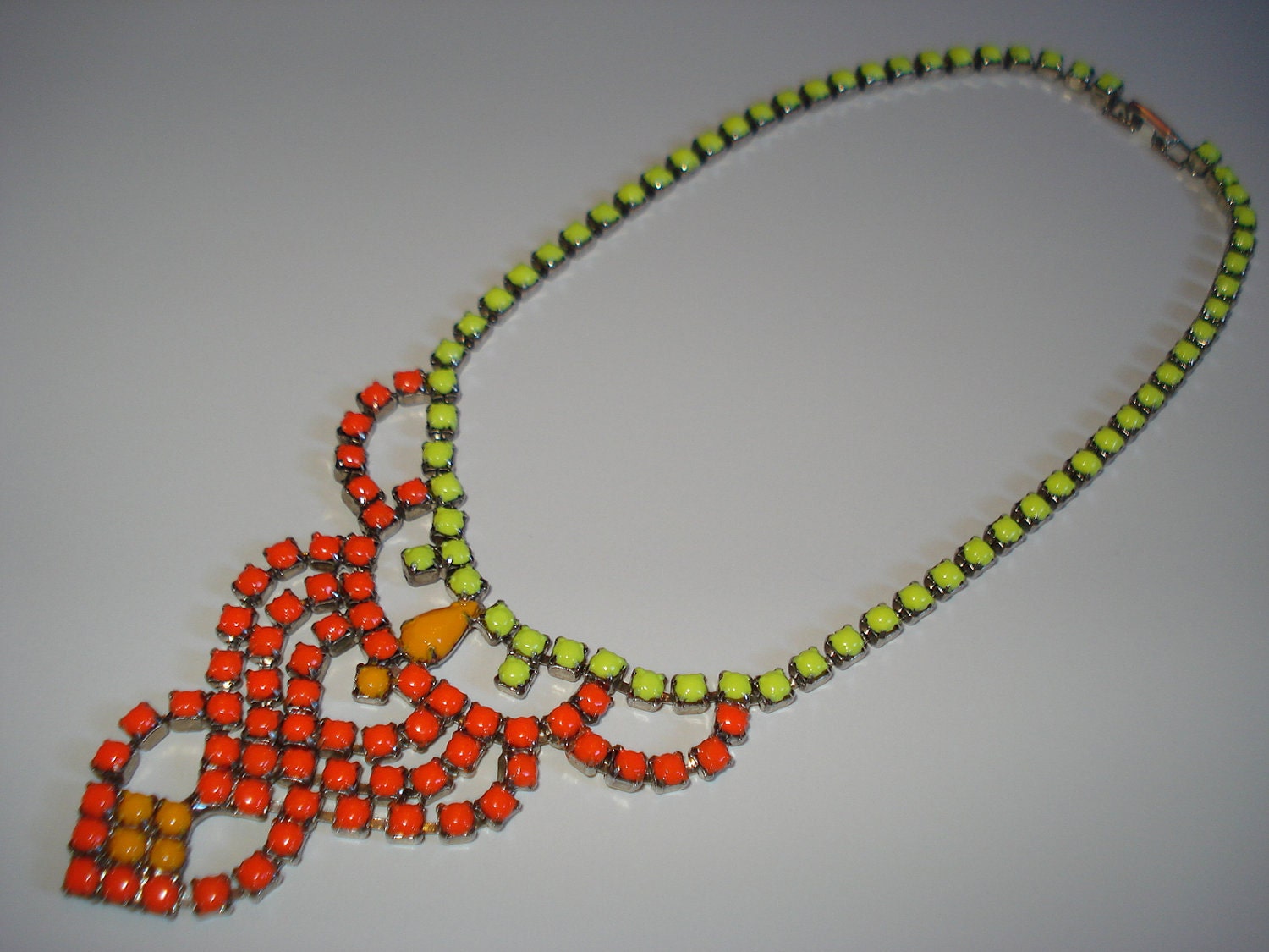 Designer Inspired Neon Hand Painted Vintage Rhinestone Necklace, 14 1/4 Inches (Extender Available)