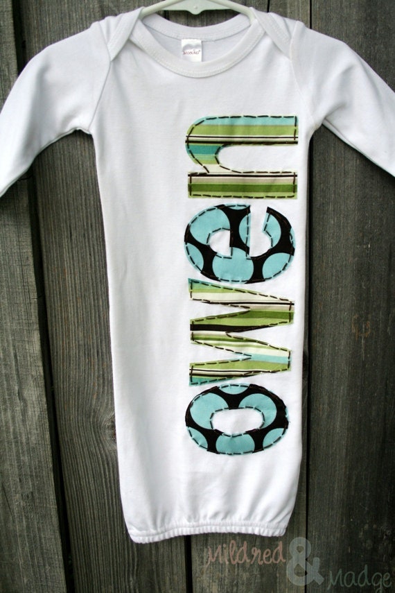 Hand Appliqued Personalized Infant Baby Boy Gown