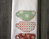 Hand Appliqued Tea Cups Tea Towel/Dish Cloth