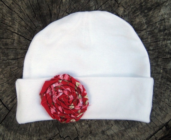Newborn Cap with Fabric Rosette Embellishment