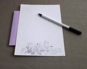 Purple Rose Hand Stamped Stationery with matching Purple Envelopes