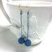 Blue Gray Matte Metallic Iris Beaded Bead with Copper Gold Line Pattern Dangle Earrings
