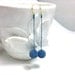 Blue Gray Matte Metallic Iris Beaded Bead with Copper Gold Line Pattern Dangle Earrings