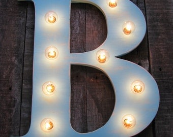 16" Wood letter light, wedding decor, distressed, vintage chic, home decor