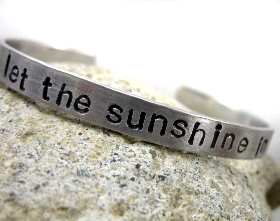 Let the Sunshine In -  Hand Stamped Age of Aquarius Narrow Aluminum Bracelet 