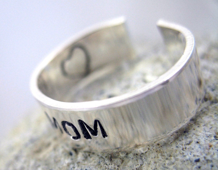 Mom Sterling Silver  Ring - Hand Stamped, adjustable