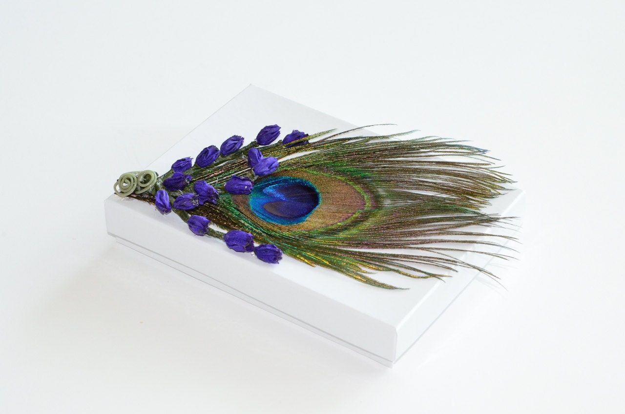 Peacock Feather Lavender Jewelry Gift Box Wedding