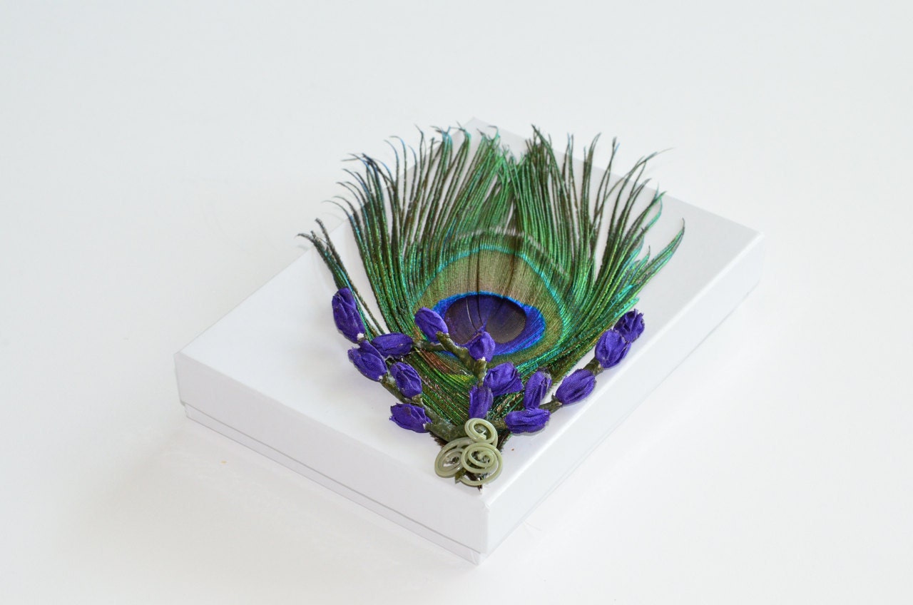Peacock Feather Lavender Jewelry Gift Box Wedding