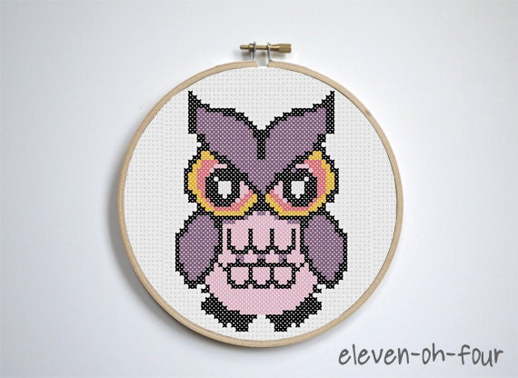 Purple Horned Owl Cross Stitch Pattern