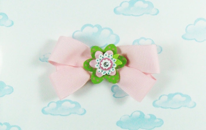 Pink stacked flower hair bow