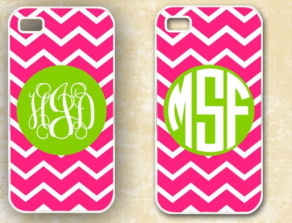 Personalized Iphone case - pink lime green chevron zigzag, monogrammed Iphone 5 case, Iphone 4 case 4s, plastic or silicone 4s cover (9702)
