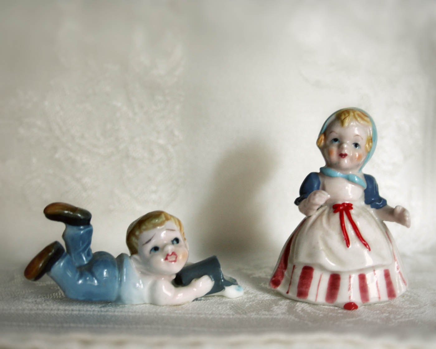 Vintage Jack and Jill Decorative Figurines - bone china delicate vintage nursery