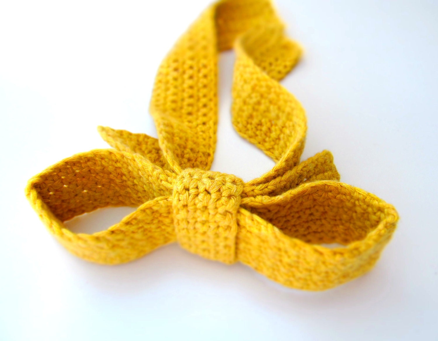 Yellow mustard bow tie / Crochet woman necktie / Big Bow fashion accessory for woman or kid europeanstreetteam - LikeFreja