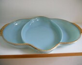 Fire King Blue with Gold Trim Divided Relish Snack Serving Plate
