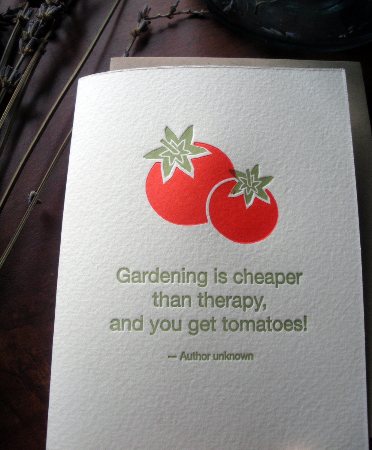 Letterpress card tomato quote card, vegetable, 4bar, A1 - LemonZestPress