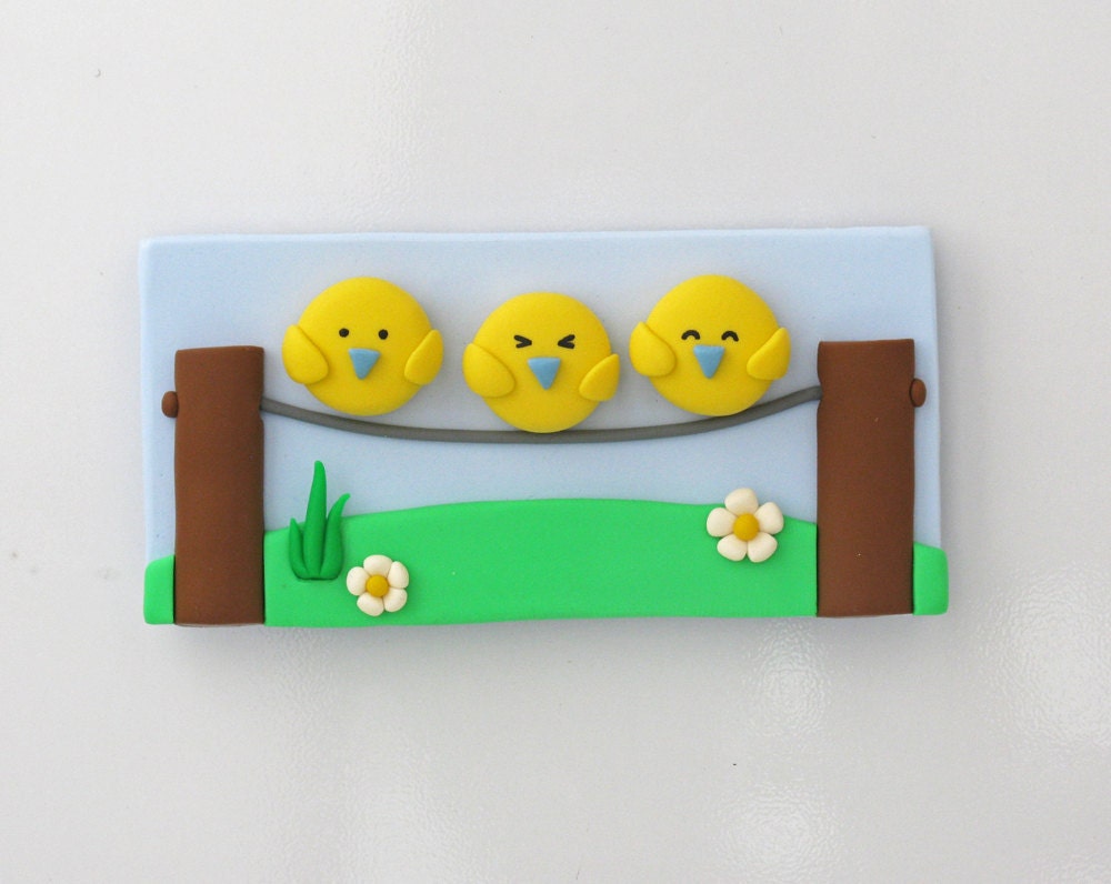 Yellow Birds on a Wire: 4 Magnet Set