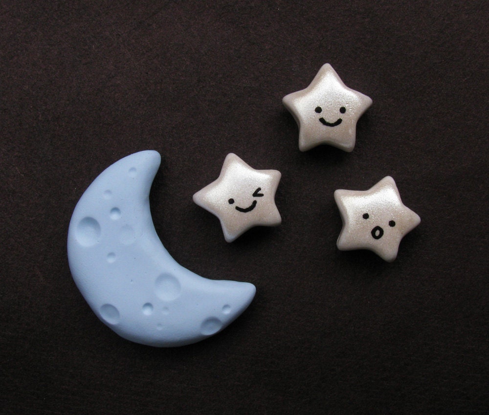 Moon and Stars: 4 Magnet Set