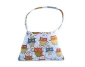 Owl Tote Bag Purse Child's Bag Teen Purse Pink Blue Green Owls on Blue OOAK Style 2